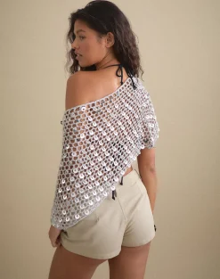 Maliha Poncho in Crochet Knit Silver