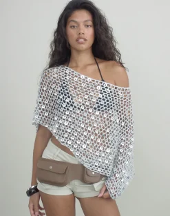 Maliha Poncho in Crochet Knit Silver