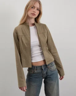 Mandy Jacket in Faux Suede Walnut