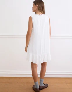 Manika Plunge Babydoll Mini Dress in Rayon White