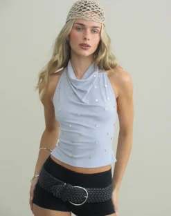 Manya Backless Top in Dusty Blue