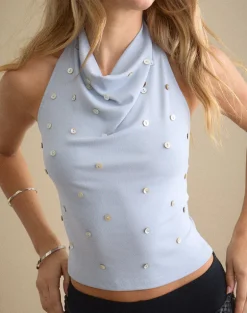 Manya Backless Top in Dusty Blue