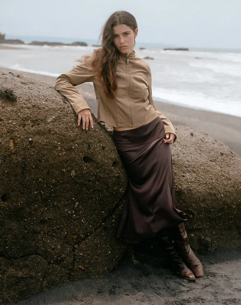 Manyala Midi Skirt in Satin Dark Brown