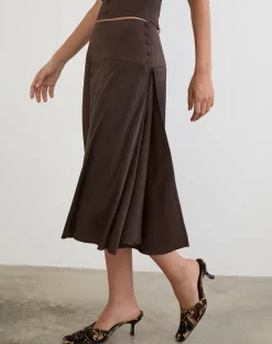 Manyala Midi Skirt in Satin Dark Brown