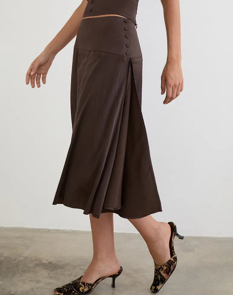 Manyala Midi Skirt in Satin Dark Brown