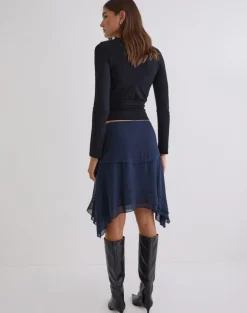 Marella Midi Skirt in Chiffon Blue Graphite