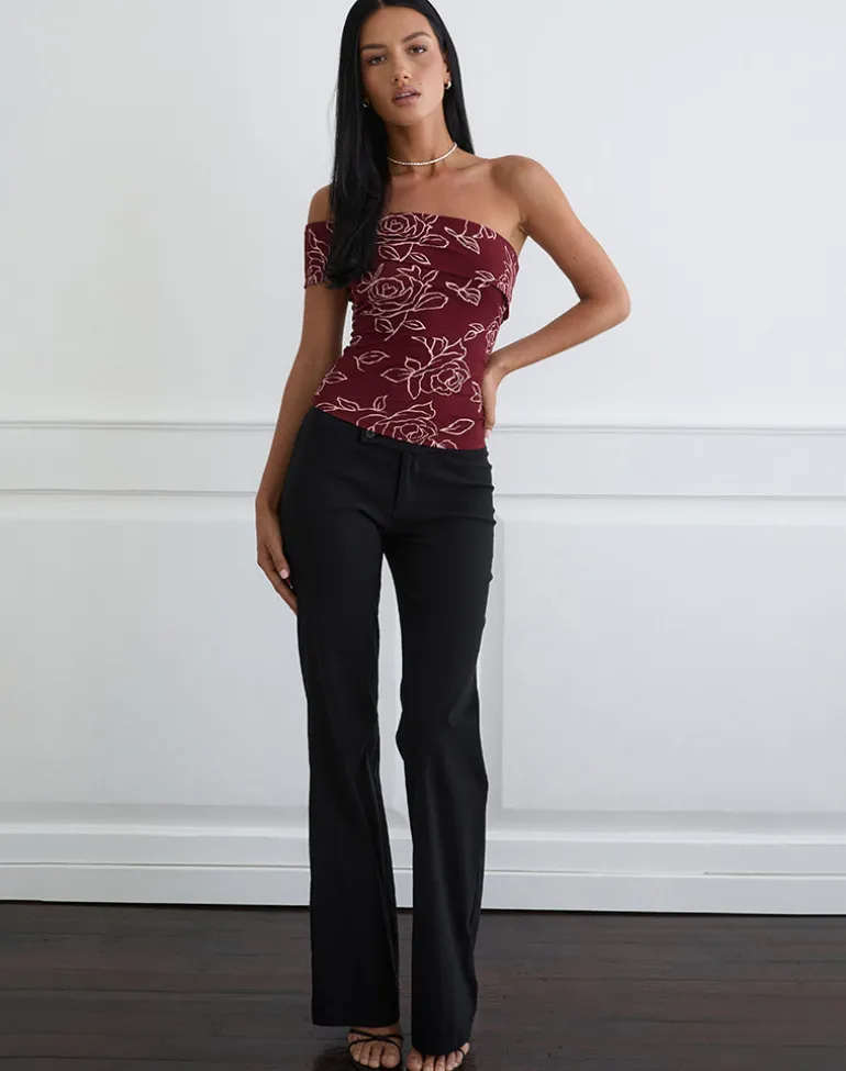 Marga One Shoulder Top in Outline Rose Maroon