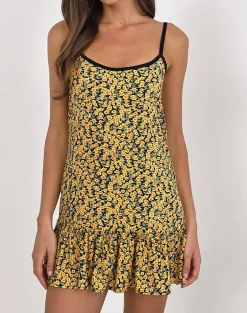 Marige Roundneck Mini Dress in Mini Bloom Yellow