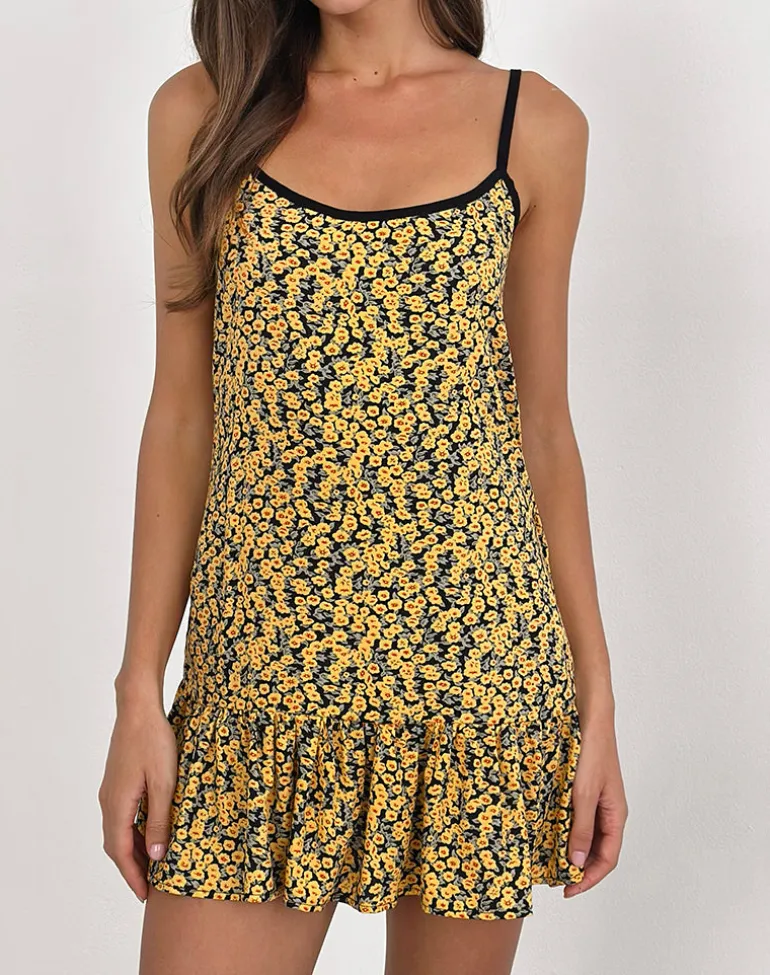 Marige Roundneck Mini Dress in Mini Bloom Yellow