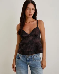 Marinda Top in Jacquard Dark Purple Floral
