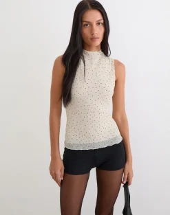Marista Top in Cream Polka Mesh Plisse