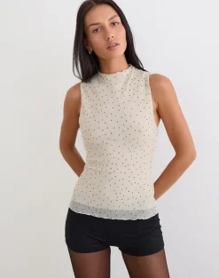 Marista Top in Cream Polka Mesh Plisse