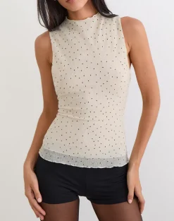 Marista Top in Cream Polka Mesh Plisse