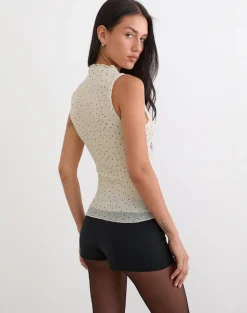 Marista Top in Cream Polka Mesh Plisse