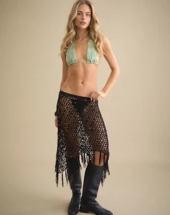 Maritza Midi Skirt in Crochet Knit Black