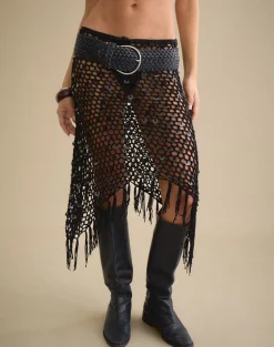 Maritza Midi Skirt in Crochet Knit Black