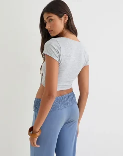 Marla Tie-Front Crop Top in Grey Marl
