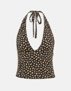 Marsina Halterneck Top in Ditsy Floral Bronze