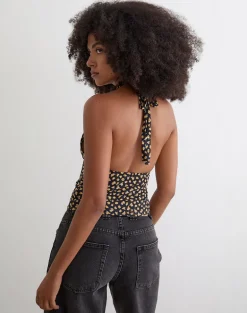 Marsina Halterneck Top in Ditsy Floral Bronze