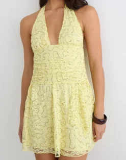 Marty Mini Dress in Drape Sequin Lace Lime