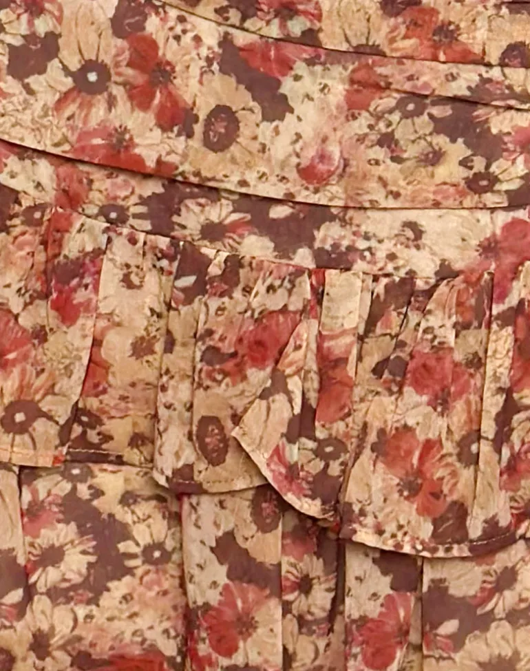 Masama Frill Mini Skirt in Chiffon Rusty Flower