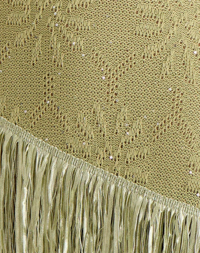 Masina Top With Fringe Hem in Sequin Knit Green