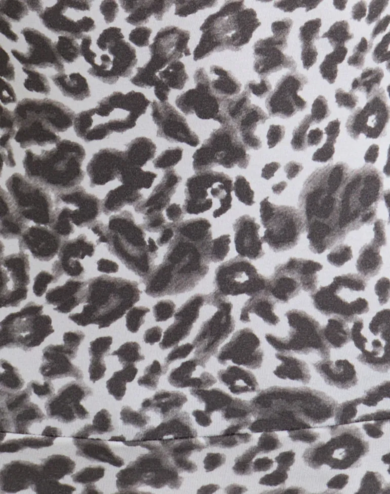 Matiah Off Shoulder Top in Jersey Blurry Leopard Grey