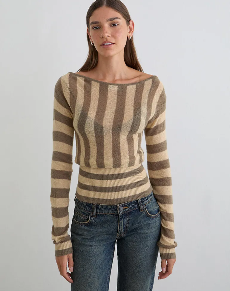Maude Top in Stripe Taupe and Neutral