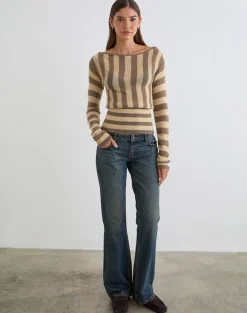 Maude Top in Stripe Taupe and Neutral