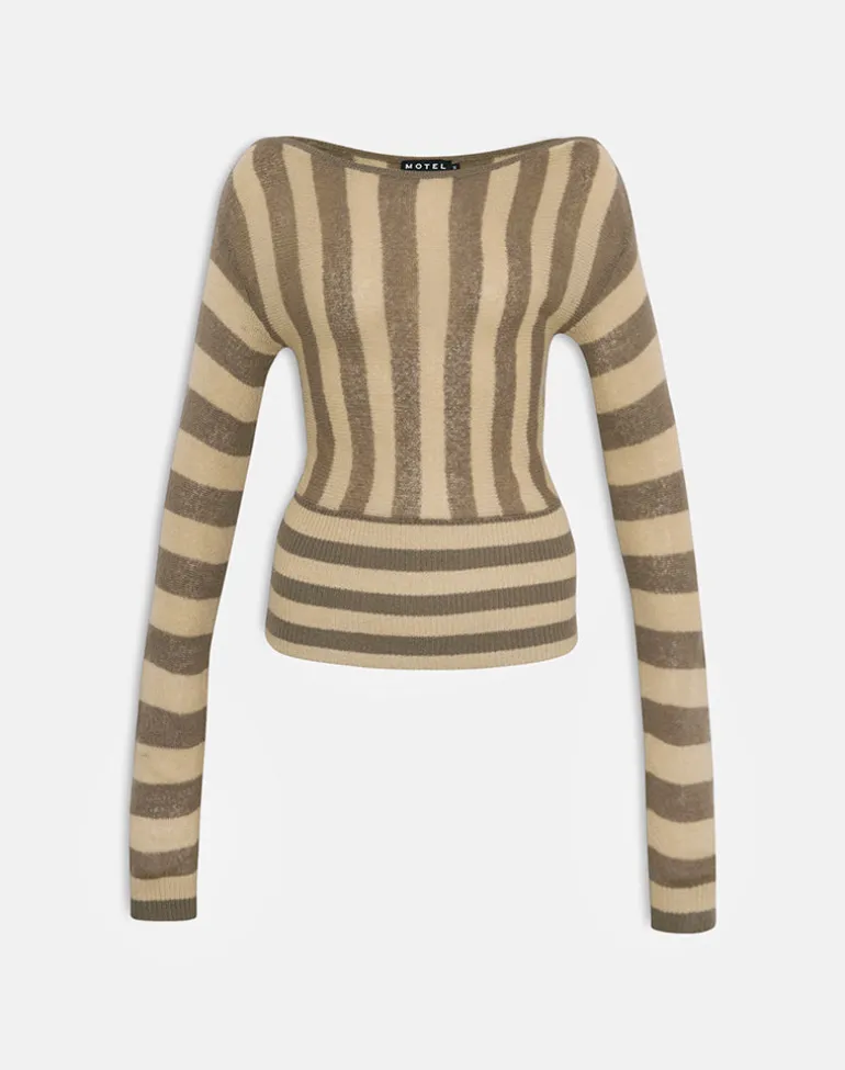 Maude Top in Stripe Taupe and Neutral