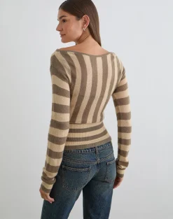 Maude Top in Stripe Taupe and Neutral