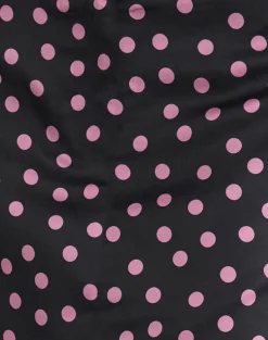 Maula Mini Skirt in Black Satin Scattered with Pink Polka
