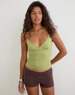 Mayoti Top in Rayon Jersey Apple Green with Studs