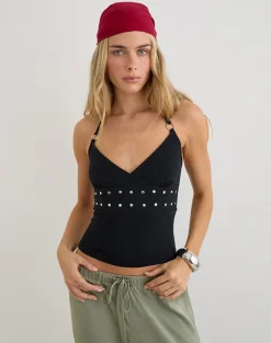 Mayoti Top in Rayon Jersey Black with Studs
