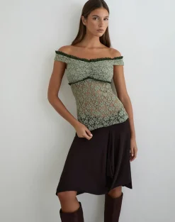 Mayu Top with Ruffle Trim in Lace Sage Green