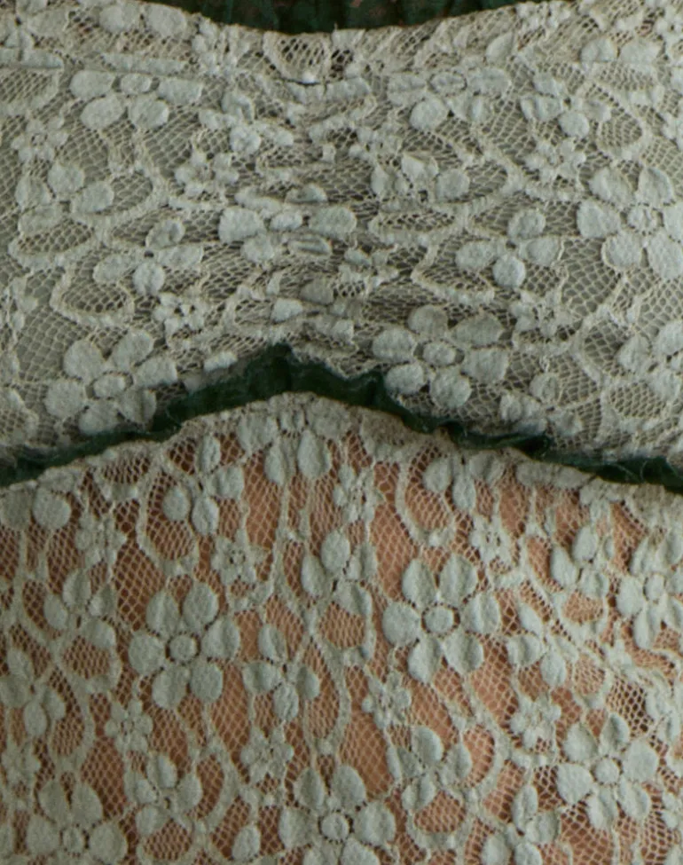 Mayu Top with Ruffle Trim in Lace Sage Green