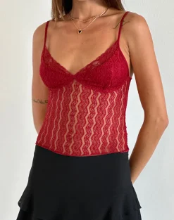 Megara Strappy Top in Red Lace Mesh