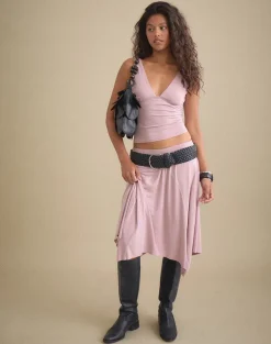 Melika Top in Cupro Dusty Pink with Rhinestones