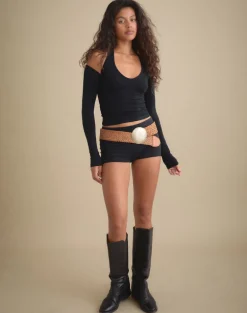 Melton Long Sleeve Halter Top in Rayon Jersey Black