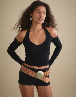 Melton Long Sleeve Halter Top in Rayon Jersey Black