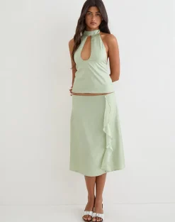 Memayu Halterneck Top in Shimmer Chiffon Olive