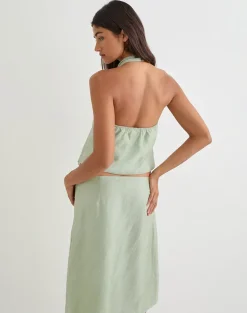 Memayu Halterneck Top in Shimmer Chiffon Olive