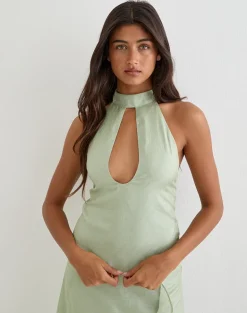 Memayu Halterneck Top in Shimmer Chiffon Olive