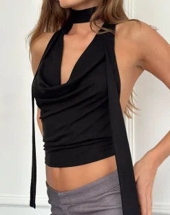 Menora Cowl Neck Top in Black Cupro