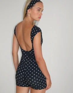 Meredith Backless Playsuit in Polka Black