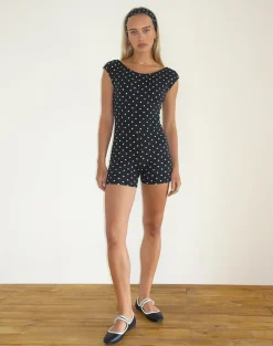 Meredith Backless Playsuit in Polka Black