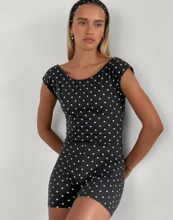 Meredith Backless Playsuit in Polka Black