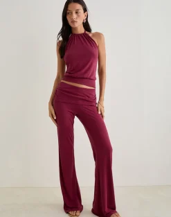 Miasa Backless Halterneck Top in Cupro Burgundy