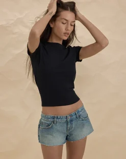 Micro Denim Hot Pant in Vintage Blue