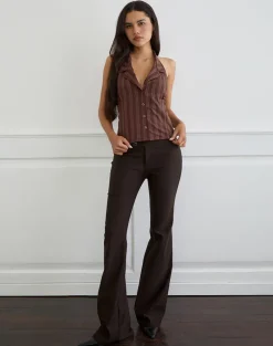 Mikanu Button Down Blouse in Stripe Brown